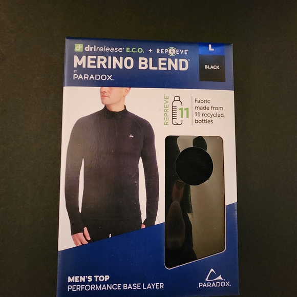 NWT, Paradox Men's LG Merino Wool Blend Performance Base Layer Long Sleeve Black - Picture 6 of 8